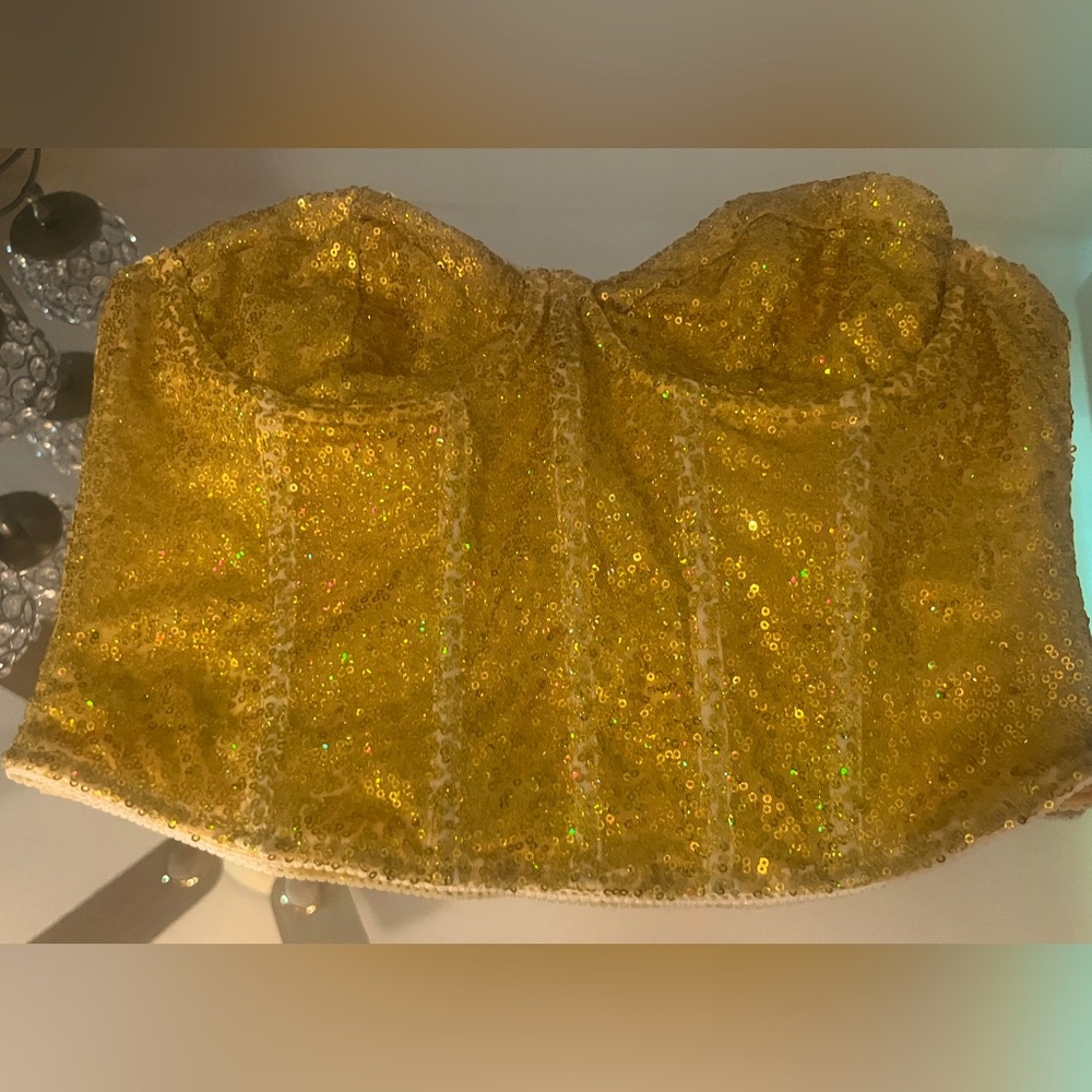 Gold Sequin Bustier Top